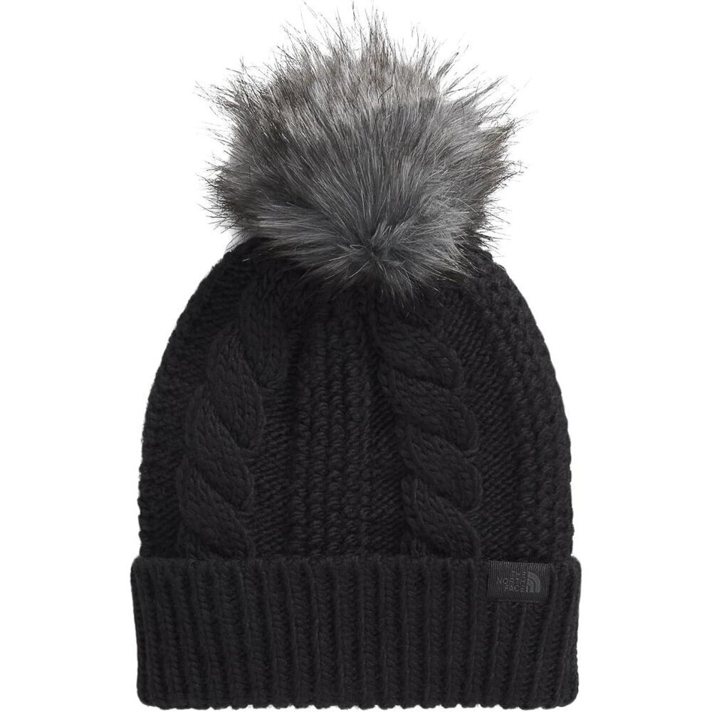 🔥The North Face Fur Pom Beanie Women Black Oh Mega Stylish Cable Texturing Hats - Picture 1 of 1